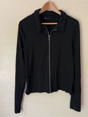 GAP Black Ribbed Collar Zip Jacket